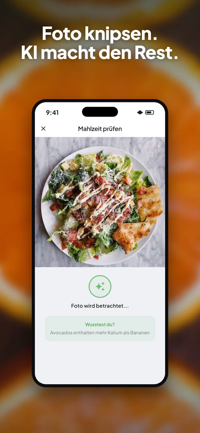 Wellix-App analysiert ein Foto eines Salats auf dem iPhone